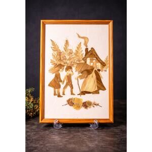 VTG German Fairytale Art Wood Marquetry Framed Kathe Wohlfahrt 9”x12” Witch